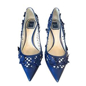 Christian Dior Blue Floral Laser Cutout High Heel Pointed Toe Pumps EU 38.5